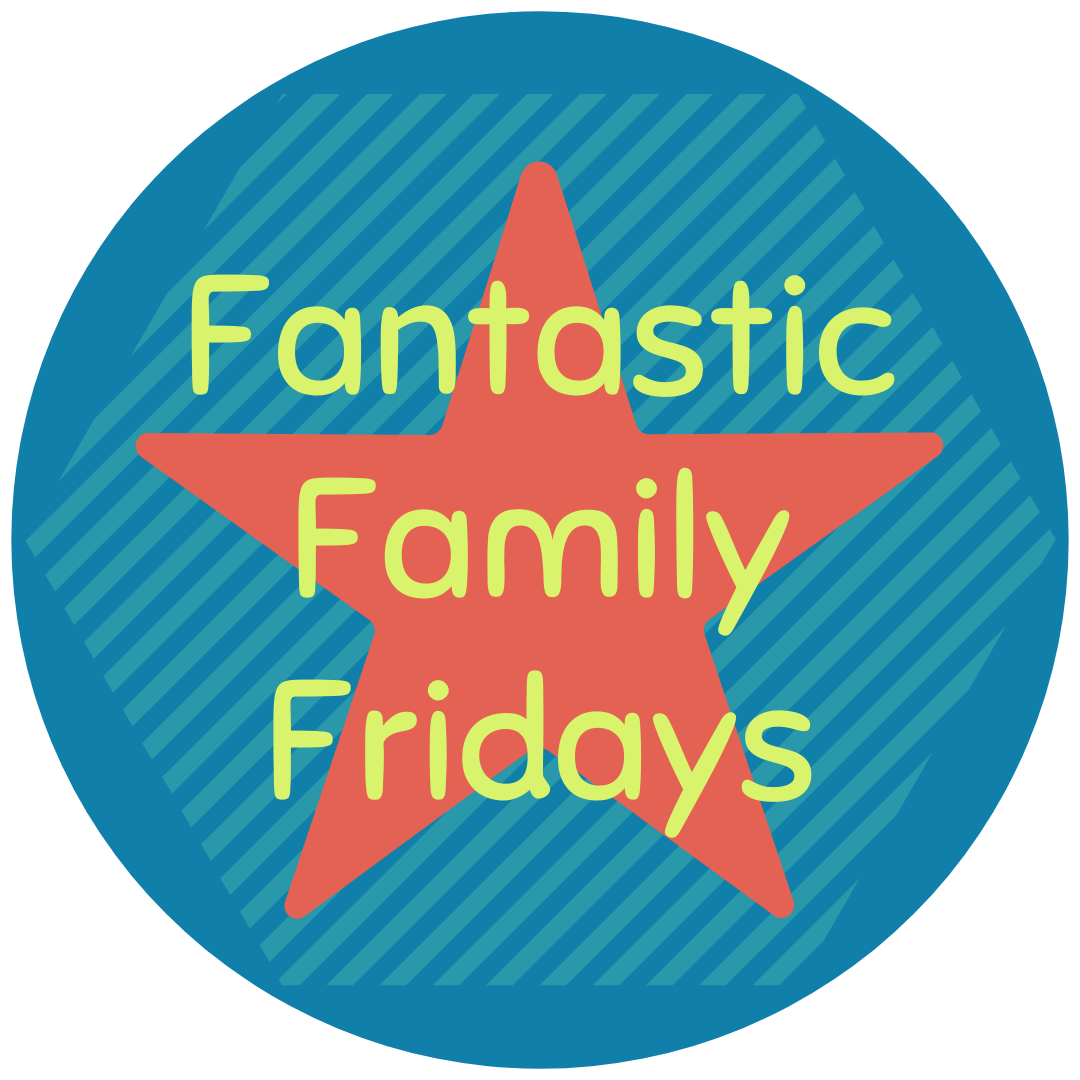 A blue circle with a red star in the middle with Fantastic Family Fridays written on top.