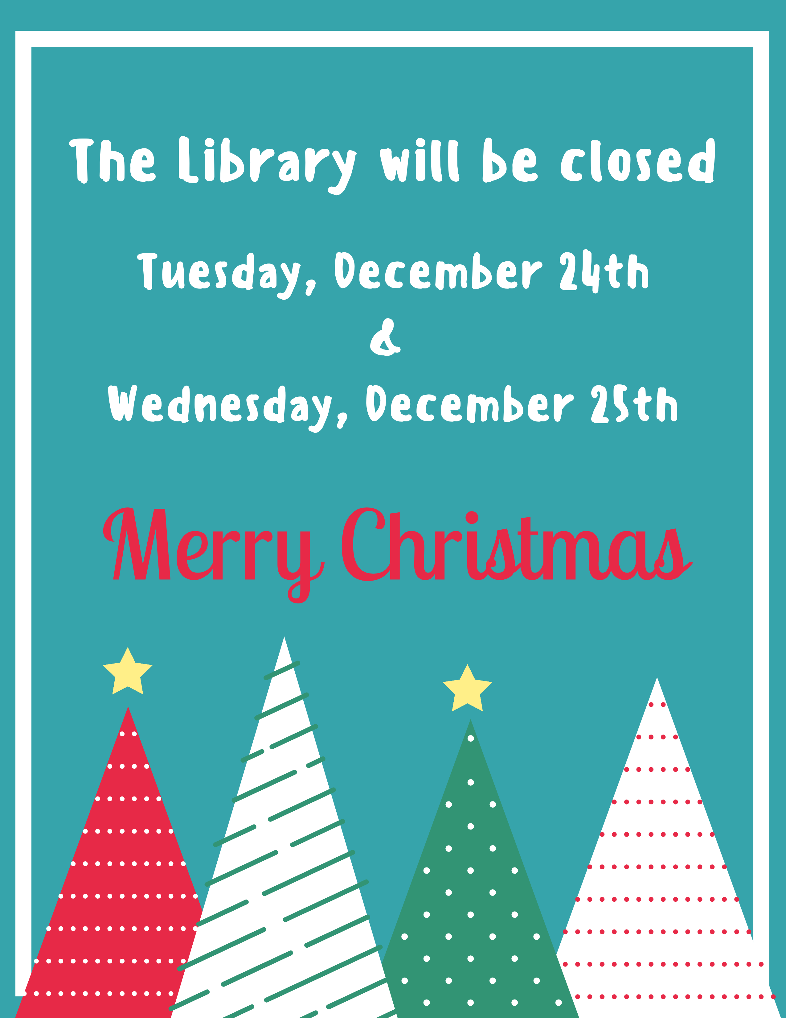 library closed dec 24 25