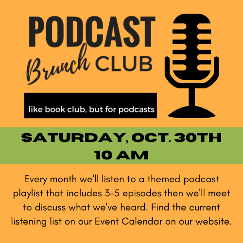 Logo for Podcast Brunch Club and information about the club.