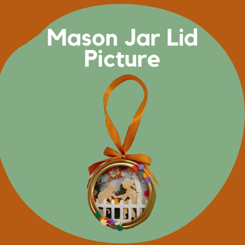A lid decorated to include a fall scene.