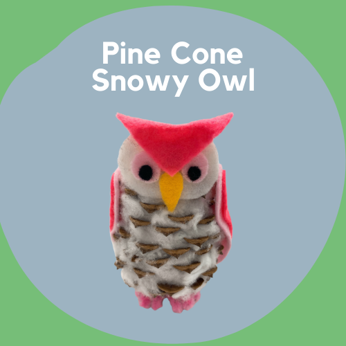 A pinecone decorated to look like an owl.