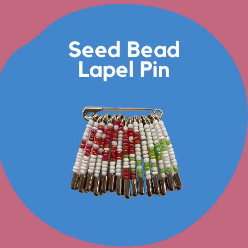 A lapel pin made with beads.