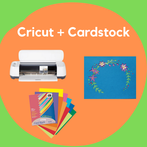 Shows a picture of a Cricut machine and cardstock.